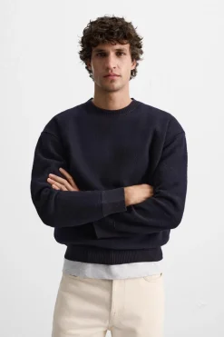 ZARA Vestuário De Inverno|Camisola / Casacos^SWEATER 100% LÃ CROPPED FIT Azul-marinho-escuro
