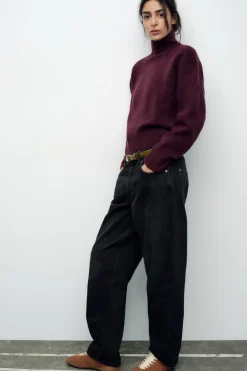 ZARA Winter Layersnew^SWEATER BÁSICA DE MALHA SUAVE Borgonha