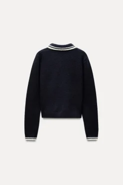ZARA Winter Layersnew^SWEATER CAMISA POLO DE MALHA marinho