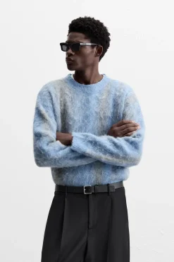ZARA Vestuário De Inverno|Camisola / Casacos^SWEATER COM TEXTURA ESCOVADA Azul
