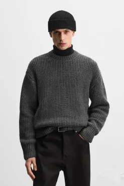 ZARA Vestuário De Inverno|Camisola / Casacos^SWEATER DE ALGODÃO E LÃ COM ESTRUTURA Cinzento-antracite