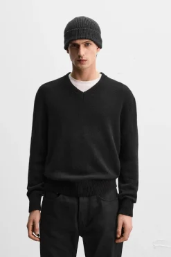 ZARA Vestuário De Inverno|Camisola / Casacos^SWEATER DE CAXEMIRA COM GOLA EM BICO Preto
