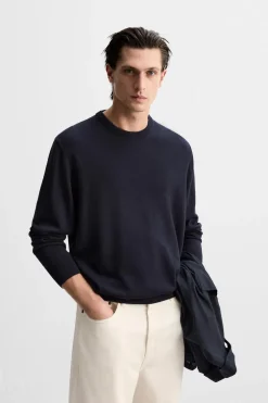 ZARA Vestuário De Inverno|Camisola / Casacos^SWEATER DE LÃ MERINO Azul-marinho
