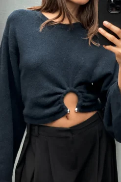 ZARA Cardigan / Camisolas|Malha^SWEATER DE MALHA COM APLIQUE METÁLICO Azul-marinho