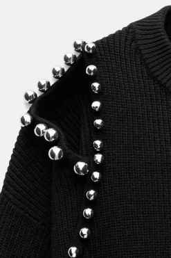 ZARA Cardigan / Camisolas|Malha^SWEATER DE MALHA COM BOLAS Preto