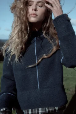 ZARA Winter Layersnew^SWEATER DE MALHA COM LINHAS VIVAS EM CONTRASTE Azul / Azul-marinho