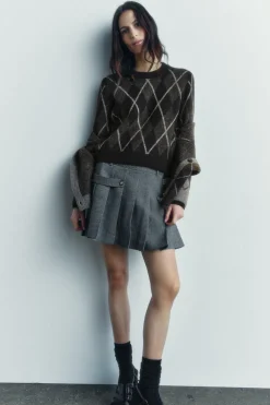 ZARA Cardigan / Camisolas|Malha^SWEATER DE MALHA COM LOSANGOS Castanho