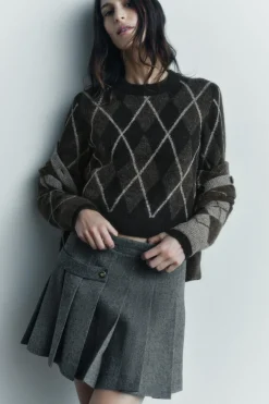 ZARA Cardigan / Camisolas|Malha^SWEATER DE MALHA COM LOSANGOS Castanho