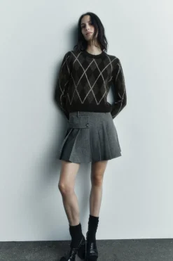 ZARA Cardigan / Camisolas|Malha^SWEATER DE MALHA COM LOSANGOS Castanho
