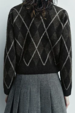 ZARA Cardigan / Camisolas|Malha^SWEATER DE MALHA COM LOSANGOS Castanho