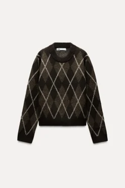 ZARA Cardigan / Camisolas|Malha^SWEATER DE MALHA COM LOSANGOS Castanho