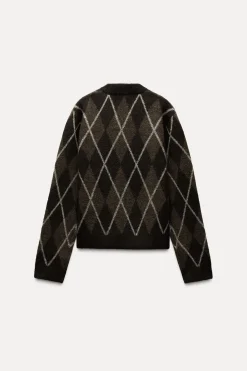 ZARA Cardigan / Camisolas|Malha^SWEATER DE MALHA COM LOSANGOS Castanho