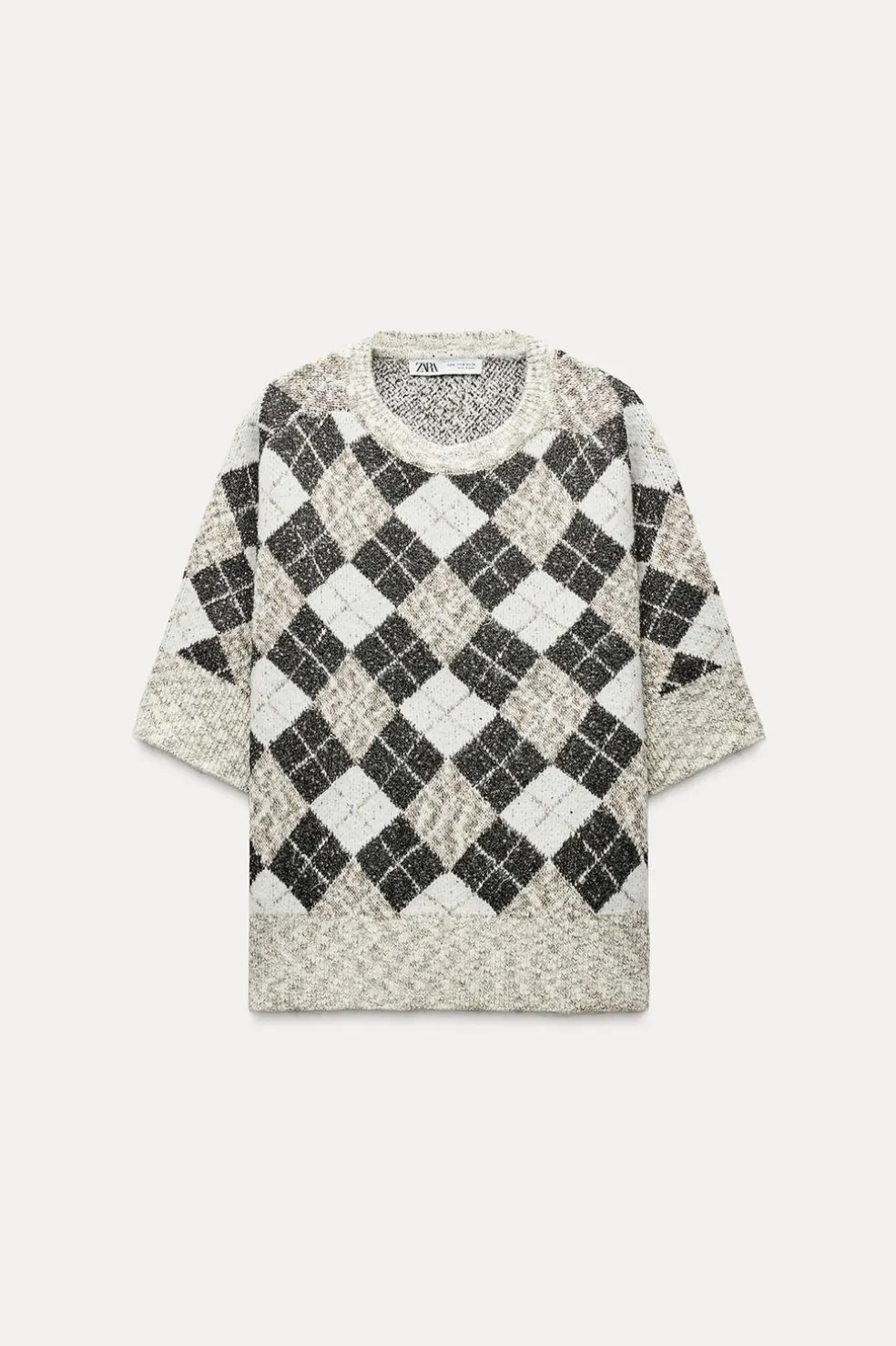 ZARA Cardigan / Camisolas|Malha^SWEATER DE MALHA COM LOSANGOS E LANTEJOULAS Cinzento