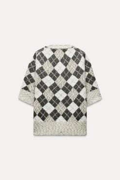 ZARA Cardigan / Camisolas|Malha^SWEATER DE MALHA COM LOSANGOS E LANTEJOULAS Cinzento