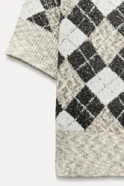 ZARA Cardigan / Camisolas|Malha^SWEATER DE MALHA COM LOSANGOS E LANTEJOULAS Cinzento