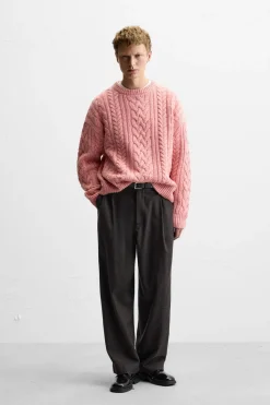 ZARA Vestuário De Inverno|Camisola / Casacos^SWEATER DE MALHA DE LÃ Rosa