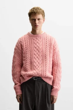 ZARA Vestuário De Inverno|Camisola / Casacos^SWEATER DE MALHA DE LÃ Rosa