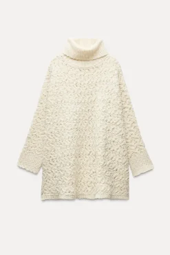 ZARA Winter Layersnew^SWEATER PONCHO DE MALHA COM RENDILHADOS Cru