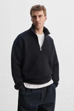 ZARA Sweatshirts^SWEATSHIRT BOUCLÉ COM FECHO DE CORRER NA GOLA Azul-marinho