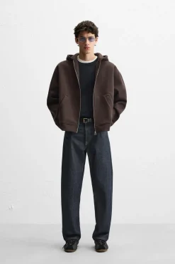 ZARA Sweatshirts^SWEATSHIRT CAPUZ FECHO DE CORRER Tabaco