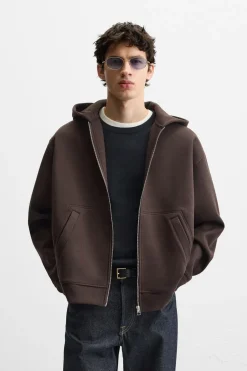 ZARA Sweatshirts^SWEATSHIRT CAPUZ FECHO DE CORRER Tabaco