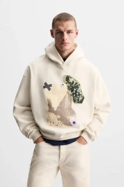 ZARA Sweatshirts^SWEATSHIRT CAPUZ REMENDOS COMBINADOS Cru