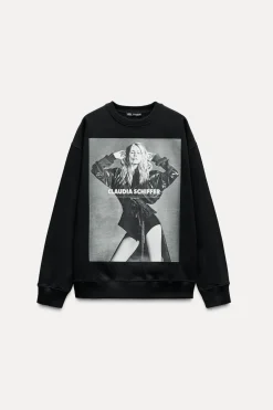 ZARA Sweatshirts / Joggers|T-Shirts^SWEATSHIRT CLAUDIA SCHIFFER - PHOTO BY LUIGI & LANGO LICENSED BY TRUNK ARCHIVE Preto
