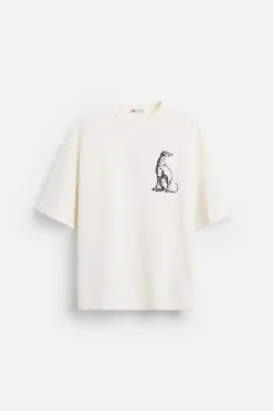ZARA Sweatshirts|T-Shirts^SWEATSHIRT COM BORDADO GALGO Branco-marfim