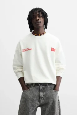 ZARA Sweatshirts^SWEATSHIRT COM ESTAMPADO COMBINADO Branco-marfim