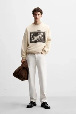 ZARA Sweatshirts^SWEATSHIRT COM ESTAMPADO FOTOGRÁFICO Branco-marfim
