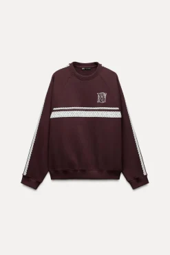 ZARA Winter Layersnew|Sweatshirts / Joggers^SWEATSHIRT DE FELPA COM RENDA Borgonha