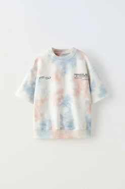 SWEATSHIRT DE MANGA CURTA TIE-DYE COM MENSAGEM-ZARA Outlet