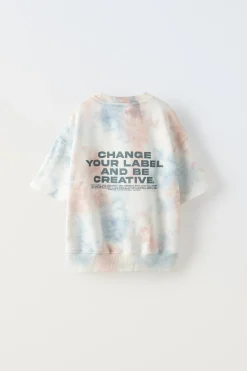 SWEATSHIRT DE MANGA CURTA TIE-DYE COM MENSAGEM-ZARA Outlet