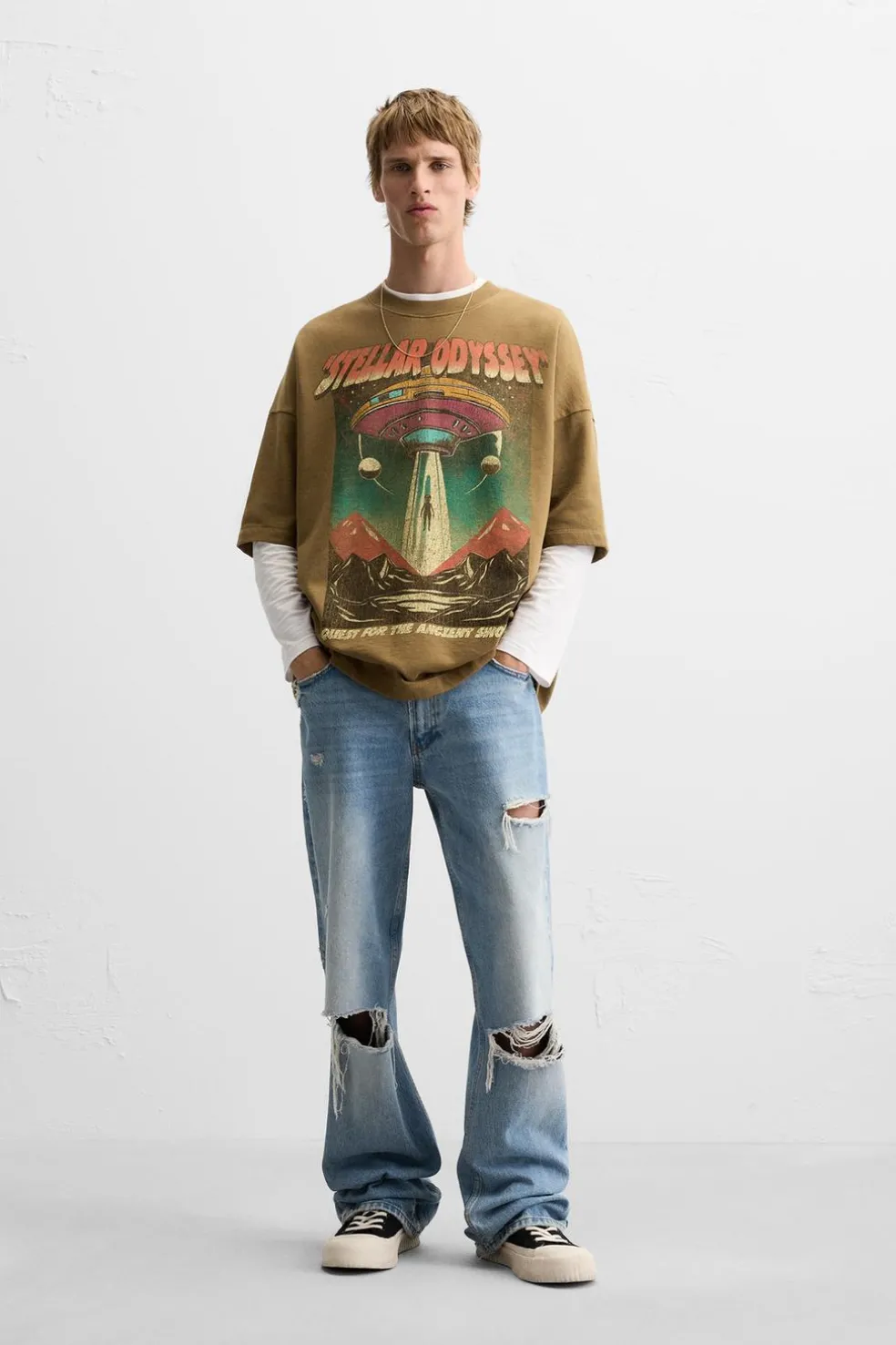 ZARA Sweatshirts|T-Shirts^SWEATSHIRT ESTAMPADO COMBINADO Castanho-escuro