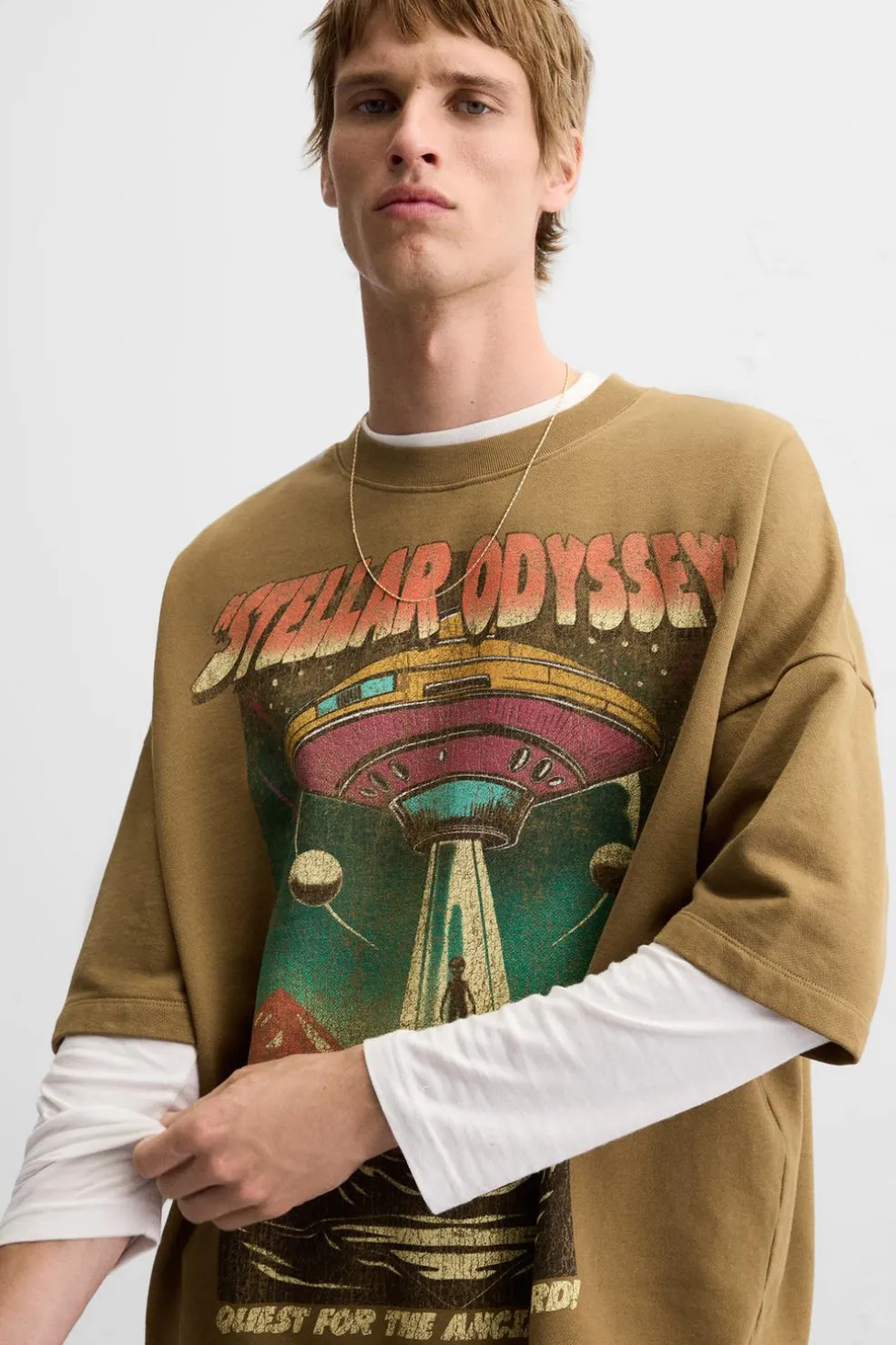 ZARA Sweatshirts|T-Shirts^SWEATSHIRT ESTAMPADO COMBINADO Castanho-escuro