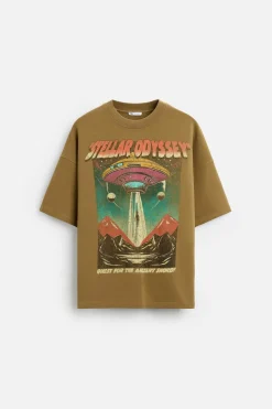 ZARA Sweatshirts|T-Shirts^SWEATSHIRT ESTAMPADO COMBINADO Castanho-escuro