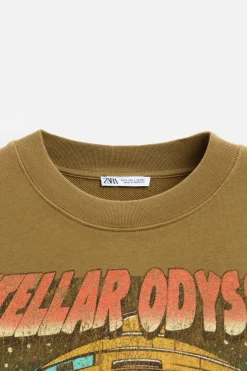 ZARA Sweatshirts|T-Shirts^SWEATSHIRT ESTAMPADO COMBINADO Castanho-escuro