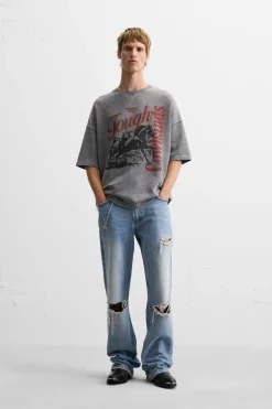 ZARA Sweatshirts|T-Shirts^SWEATSHIRT LAVADA COM ESTAMPADO DE MENSAGEM Cinzento-antracito