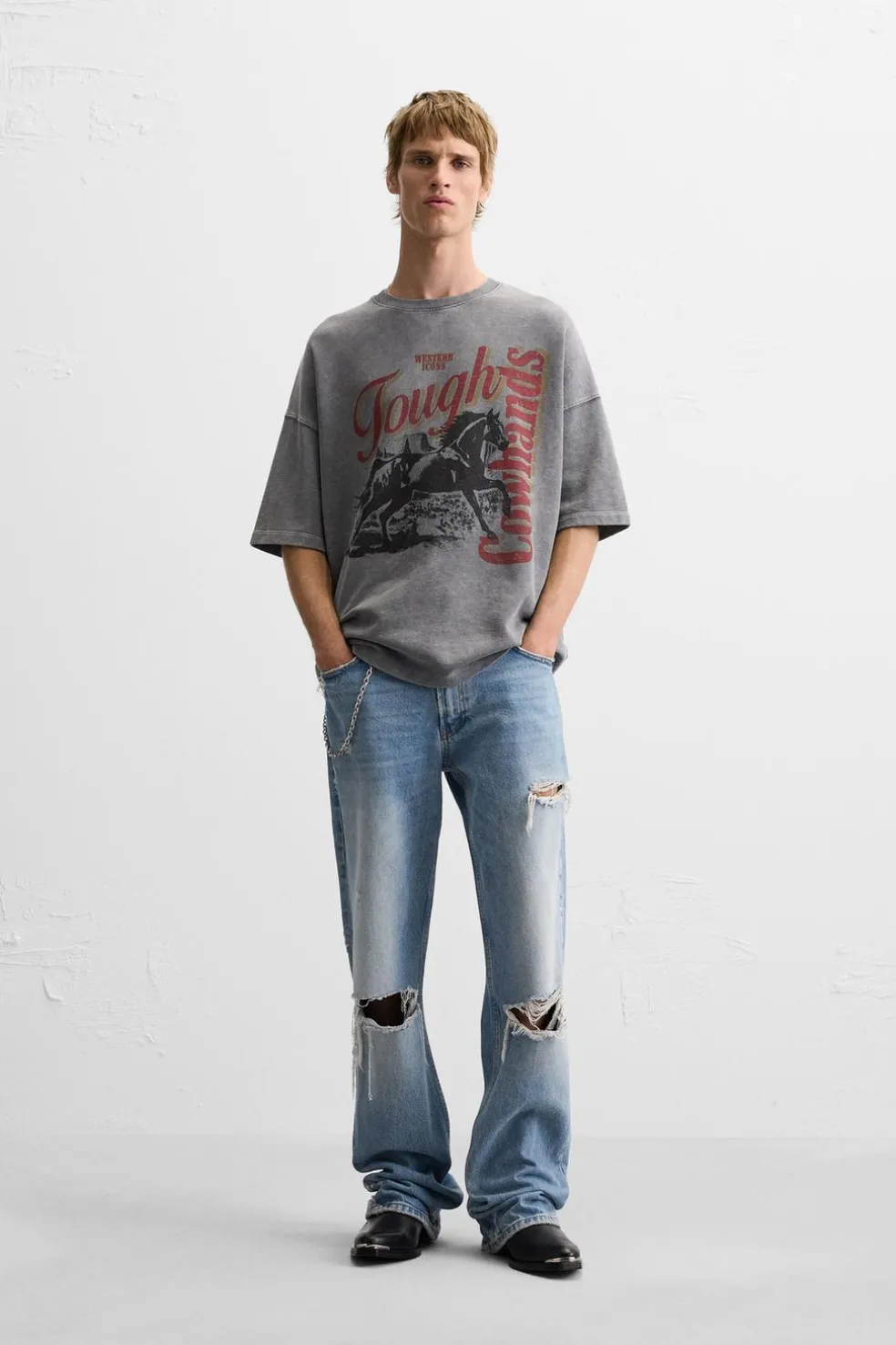 ZARA Sweatshirts|T-Shirts^SWEATSHIRT LAVADA COM ESTAMPADO DE MENSAGEM Cinzento-antracito