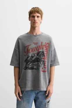 ZARA Sweatshirts|T-Shirts^SWEATSHIRT LAVADA COM ESTAMPADO DE MENSAGEM Cinzento-antracito