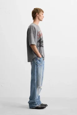 ZARA Sweatshirts|T-Shirts^SWEATSHIRT LAVADA COM ESTAMPADO DE MENSAGEM Cinzento-antracito