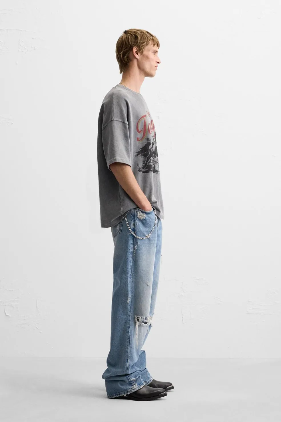 ZARA Sweatshirts|T-Shirts^SWEATSHIRT LAVADA COM ESTAMPADO DE MENSAGEM Cinzento-antracito