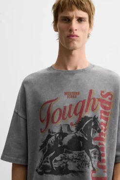 ZARA Sweatshirts|T-Shirts^SWEATSHIRT LAVADA COM ESTAMPADO DE MENSAGEM Cinzento-antracito