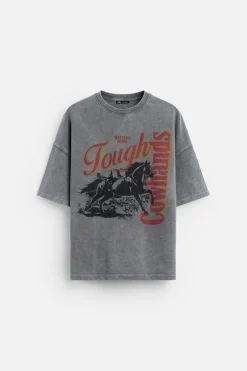 ZARA Sweatshirts|T-Shirts^SWEATSHIRT LAVADA COM ESTAMPADO DE MENSAGEM Cinzento-antracito