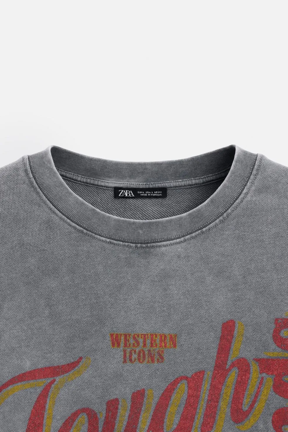 ZARA Sweatshirts|T-Shirts^SWEATSHIRT LAVADA COM ESTAMPADO DE MENSAGEM Cinzento-antracito