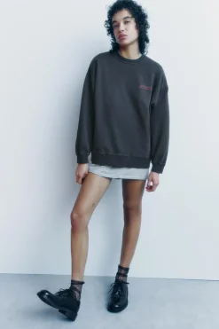 ZARA Winter Layersnew|Sweatshirts / Joggers^SWEATSHIRT LAVADA COM MENSAGEM Cinzento-escuro