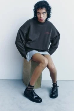 ZARA Winter Layersnew|Sweatshirts / Joggers^SWEATSHIRT LAVADA COM MENSAGEM Cinzento-escuro