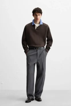 ZARA Polos^SWEATSHIRT POLO COM GOLA COMBINADA Castanho