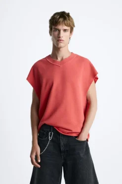 ZARA Sweatshirts|T-Shirts^SWEATSHIRT TANK LAVADO Vermelho
