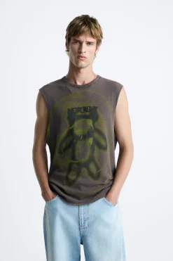 ZARA Camisola / Casacos|T-Shirts^TANK TOP MALHA ESTAMPADA Rosa-lavado